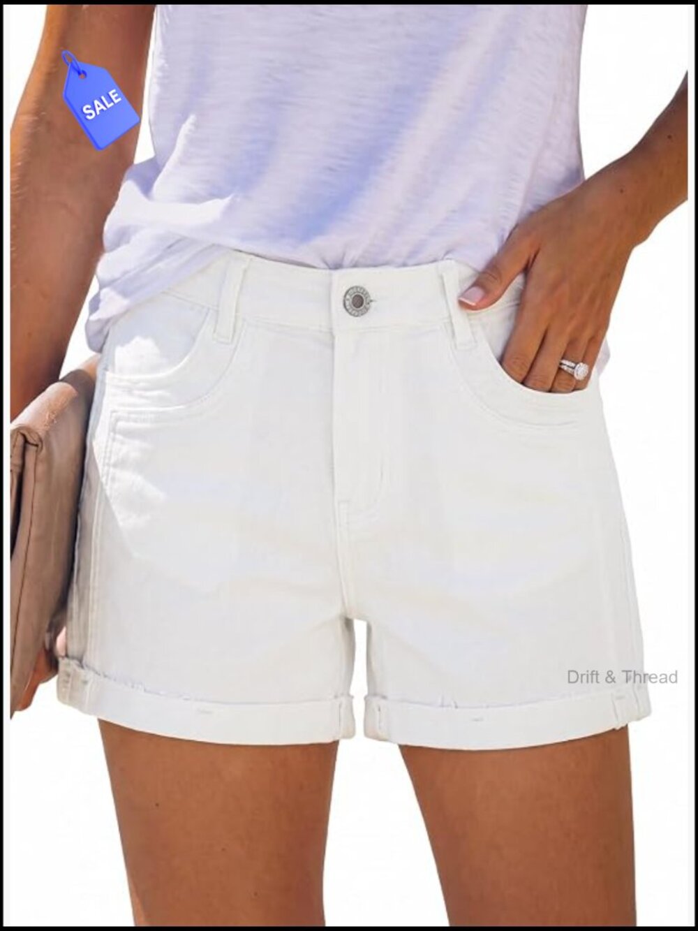 High Waisted Stretchy Folded Hem Denim Jean Shorts for Women